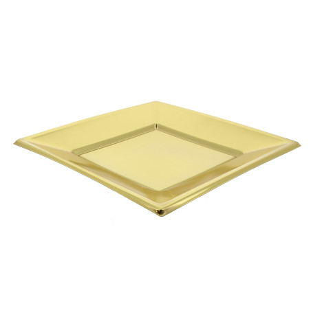 Assiette Plastique Carrée Plate Doré 230mm (750 Utés)