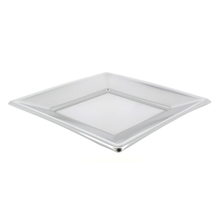 Assiette Plastique Carrée Plate Argenté 180mm (25 Utés)