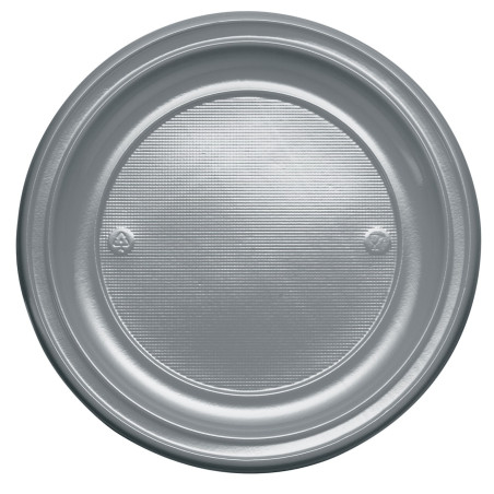 Assiette Plastique PS Plate Argent Ø220mm (30 Unités)