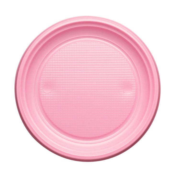 Assiette Plastique Plate Rose PS 170mm (50 Unités)