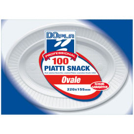 Assiette Plastique PS Ovale Plate Blanche (1000 Unités)