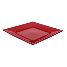 Assiette Plastique Carrée Plate Bordeaux 230mm (300 Utés)