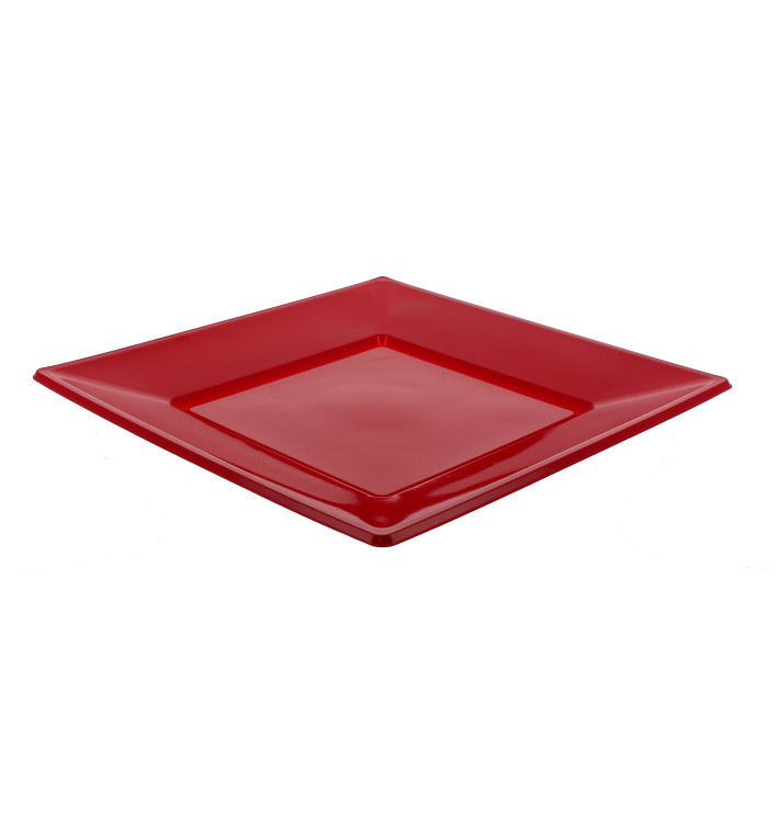 Assiette Plastique Carrée Plate Bordeaux 230mm (300 Utés)