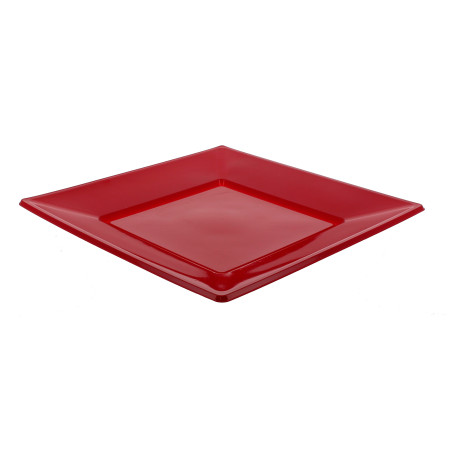 Assiette Plastique Carrée Plate Bordeaux 230mm (300 Utés)