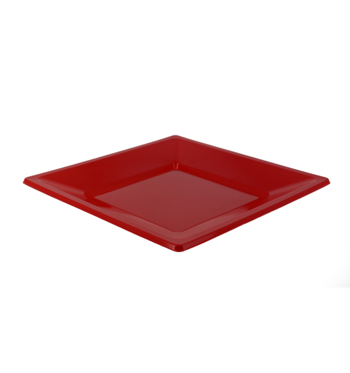 Assiette Plastique Carrée Plate Rouge 170mm (300 Unités)