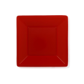 Assiette Plastique Carrée Plate Rouge 170mm (300 Unités)