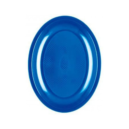 Plateau Ovale Réutilisable Bleu Mediterranée PP 255mm (50 Utés)