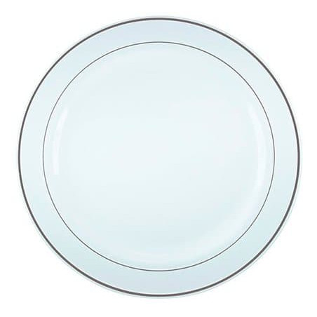 Assiette en Plastique Dur avec Liseré Argent 19cm (20 Utés)