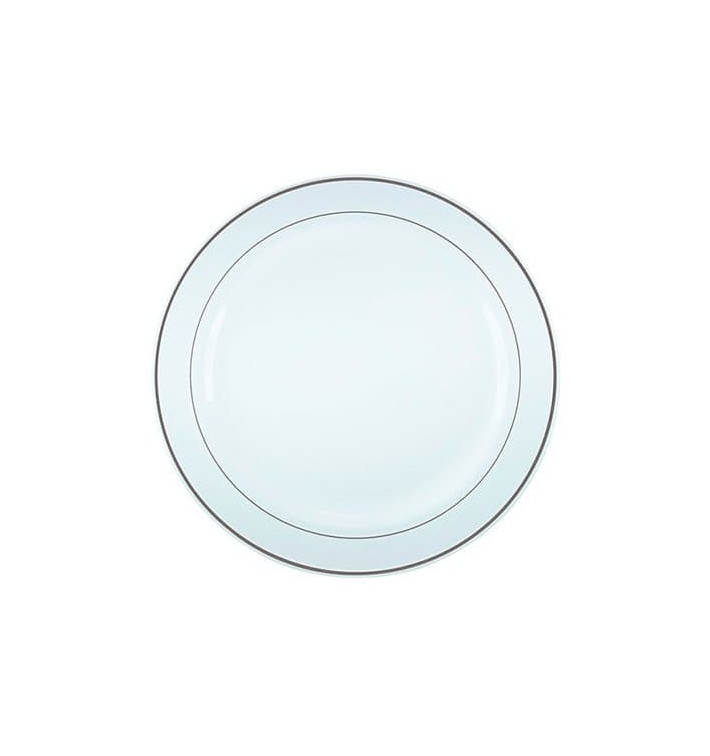 Assiette en Plastique Dur avec Liseré Argent 19cm (200 Utés)