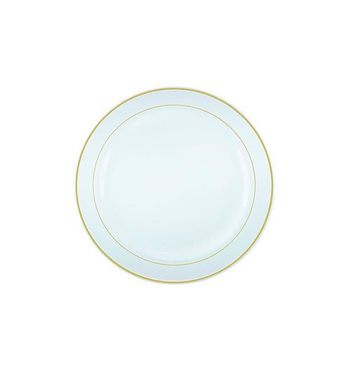 Assiette en Plastique Dur avec Liseré Or 15cm (20 Utés)