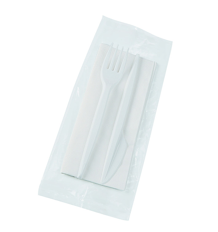 Kit Fourchette, Couteau, Serviette Blanc (25 Utés)