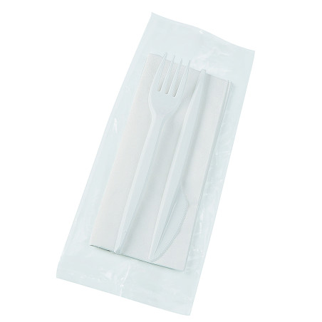 Kit Fourchette, Couteau, Serviette Blanc (22 Utés)