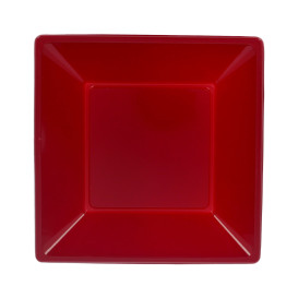 Assiette Plastique Carrée Creuse Bordeaux 170mm (25 Unités)