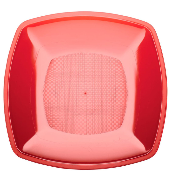 Assiette Plastique Réutilisable Plate Rouge Transp.  PS 230mm (300 Utés)