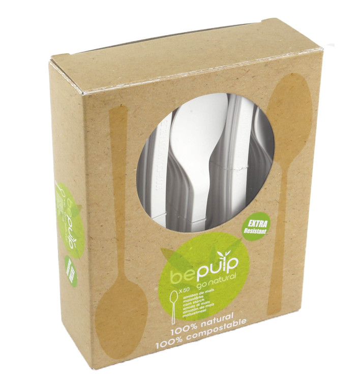 Cuillère Biodegradable CPLA Blanc 155mm en boîte (500 Utés)