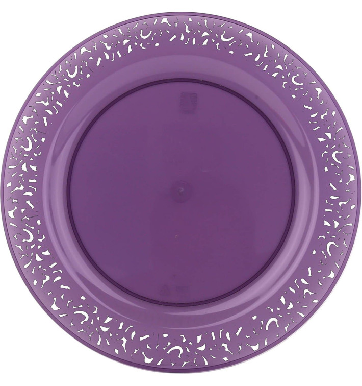 Assiette Plastique Ronde "Lace" Aubergine Ø23cm (4 Utés)