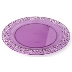 Assiette Plastique Ronde "Lace" Aubergine Ø23cm (4 Utés)