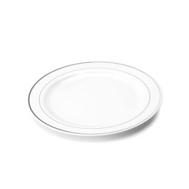 Assiette en Plastique Dur avec Liseré Argent 19cm (120 Utés)