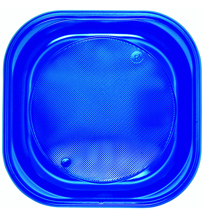 Assiette Plastique PS Carrée Bleu Foncé 200x200mm (30 Utés)