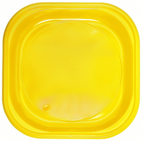 Assiette Réutilisable PS Carrée Jaune 200x200mm (25 Utés)