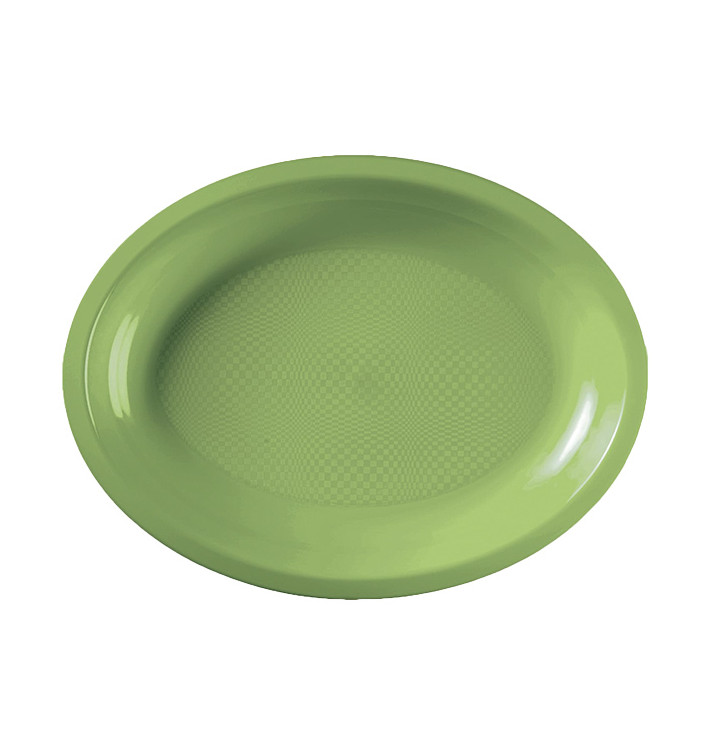 Plateau Plastique Réutilisable Ovale Vert citron PP 315x220mm (25 Utés)