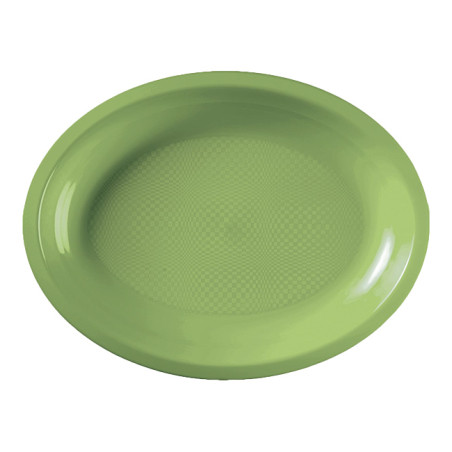 Plateau Dur Réutilisable Ovale Vert citron PP 31,5x22cm (25 Utés)