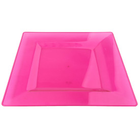 Assiette Plastique Carrée Extra Dur Framboise 20x20cm (4 Utés)