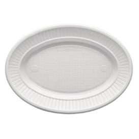 Assiette Plastique PS Ovale Plate Blanche (1000 Unités)