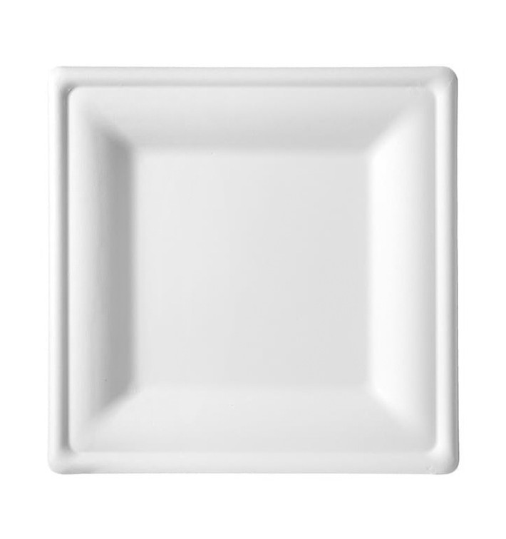 Assiette Carrée Canne à Sucre Blanc 260x260mm (40 Utés)