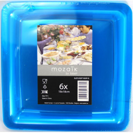 Assiette plastique carrée extra dur Turquoise 18x18cm (108 Unités)