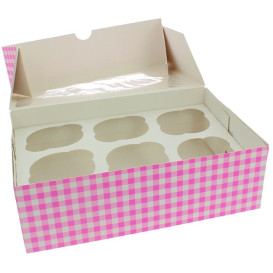 Boîte pour 6 Cupcakes Rose avec support (20 Unités)