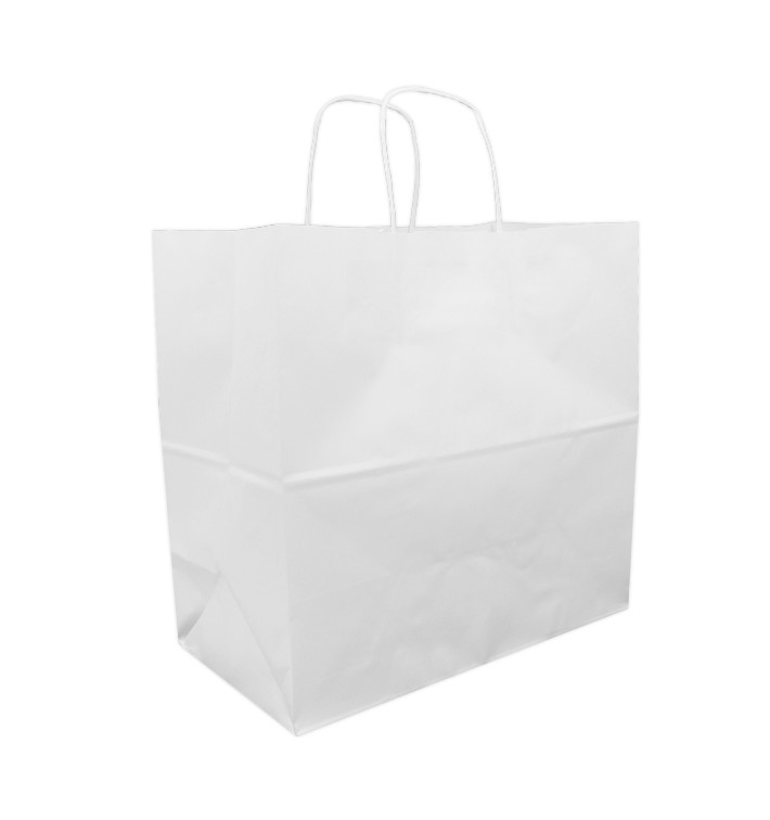 Sac en Papier Kraft Blanc avec Anses 90g 32+16x31 cm (250 Utés)