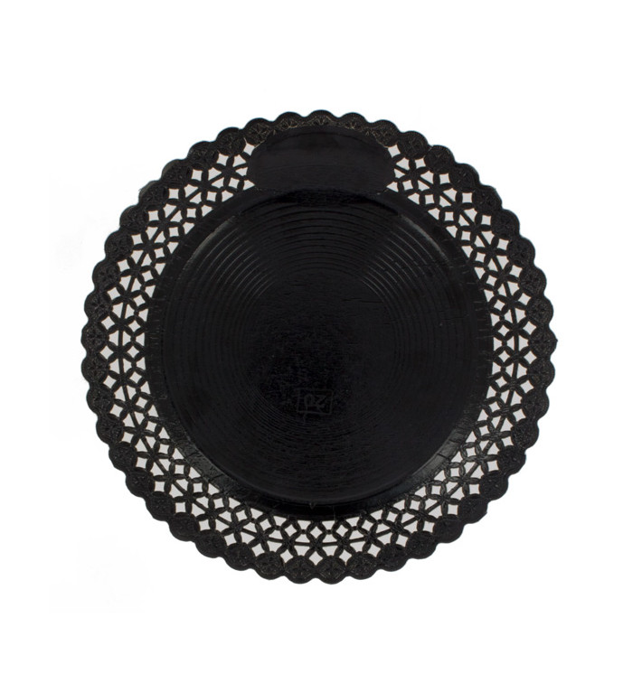 Assiette en Carton Ronde Dentelle Noir 38 cm (100 Utés)