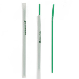 Paille Flexible Emballée PLA Vert Ø6mm 24cm (400 Utés)