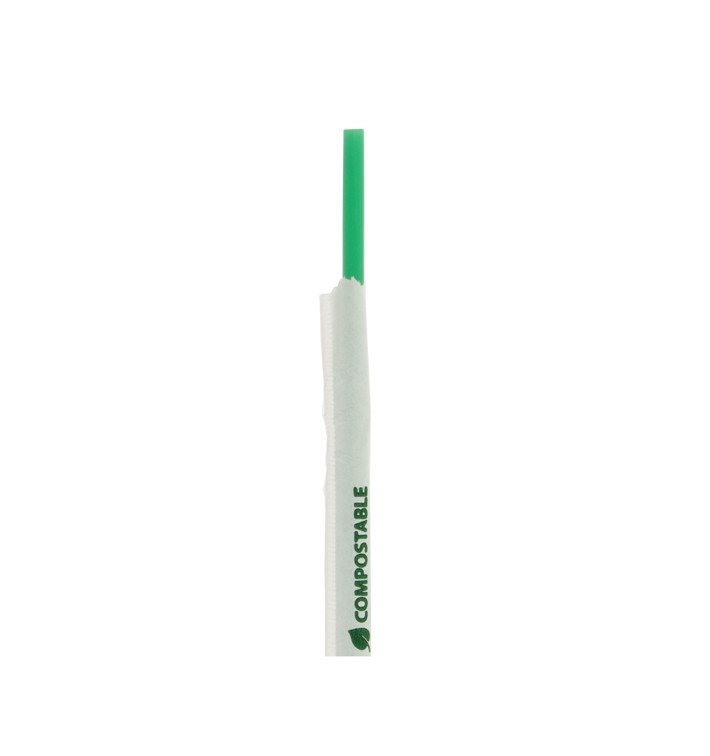 Paille Flexible Emballée PLA Vert Ø6mm 24cm (4800 Utés)