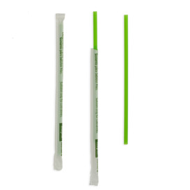 Paille Droite Emballée PLA Verte Ø6mm 20cm (6500 Utés)