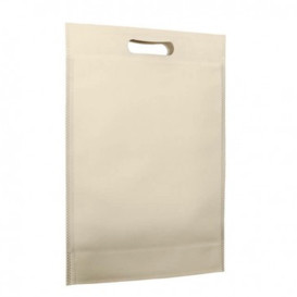 Sac Non-Tissé avec Anses Découpées Crème 30+10x40cm (200 Utés)