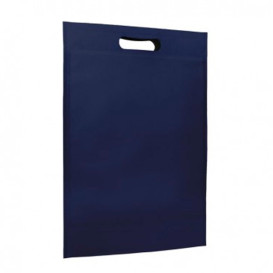 Sac Non-Tissé avec Anses Découpées Bleu Marine 30+10x40cm (200 Utés)