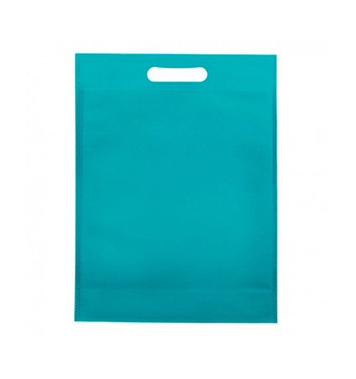 Sac Non-Tissé avec Anses Découpées Aigue-Marine 30+10x40cm (25 Utés)