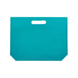 Sac Non-Tissé avec Anses Découpées Aigue-Marine 34+8x26cm (25 Utés)