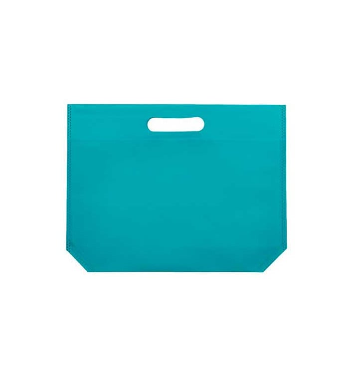 Sac Non-Tissé avec Anses Découpées Aigue-Marine 34+8x26cm (200 Utés)