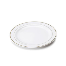 Assiette en Plastique Dur avec Liseré Or 15cm (20 Utés)