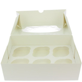 Boîte pour 6 Cupcakes Blanc avec support (100 Unités)