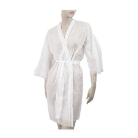Kimono PP non Tissé avec Ceinture et Poche Blanc XL (10 Utés)