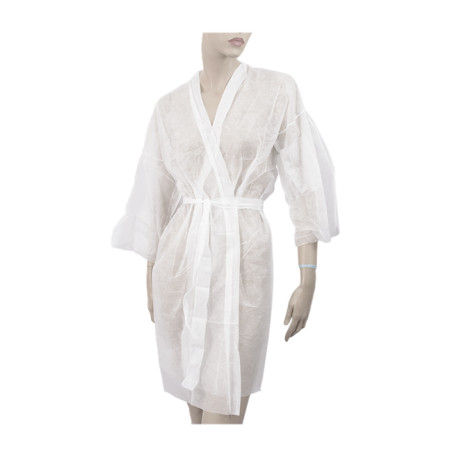 Kimono PP non Tissé avec Ceinture et Poche Blanc XL (100 Utés)