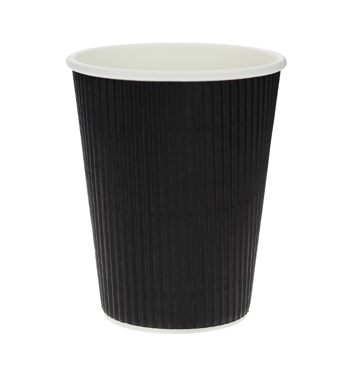 Gobelet Carton 12 Oz/360ml Ondulé Noir Ø8,7cm (500 Unités)