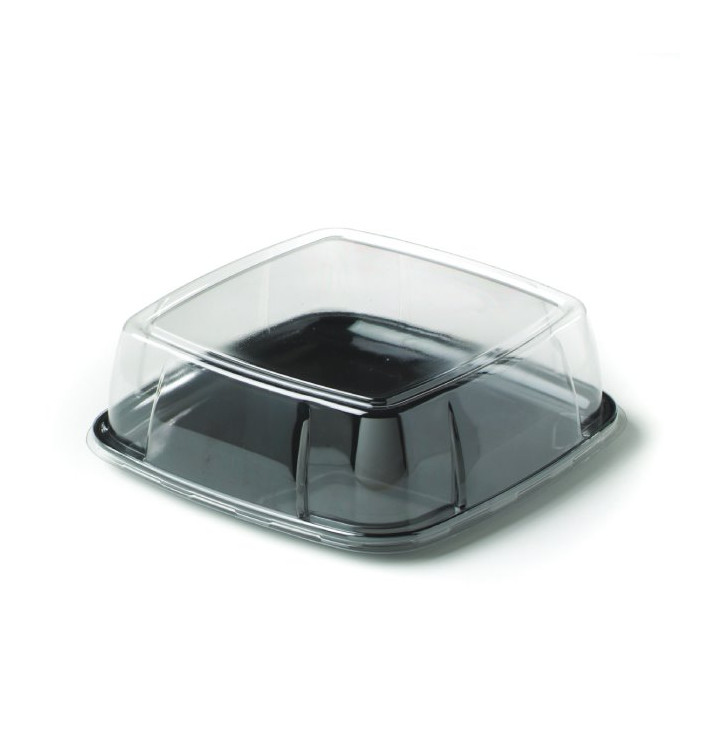 Plateau carré en plastique dur Noir avec Couvercle 40x40cm (25 Utés)