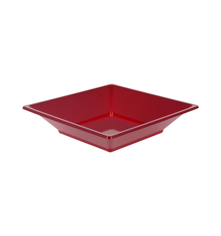 Assiette Plastique Carrée Creuse Bordeaux 170mm (25 Unités)