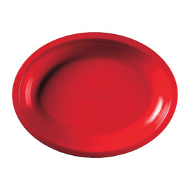 Plateau Plastique Réutilisable Ovale Rouge PP 255x190mm (600 Utés)