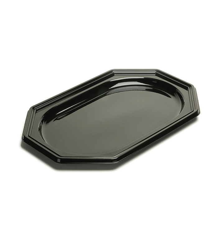 Plateau en Plastique Octogonal Noir 55x38 cm (50 Utés)